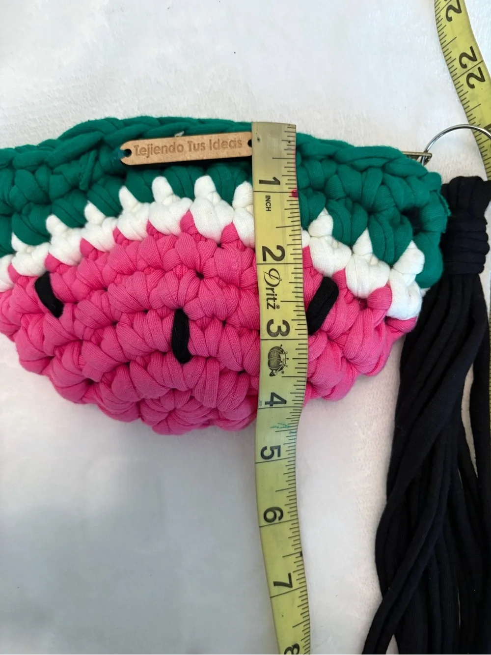 Handmade Crochet Watermelon Coin Purse Zip Pouch Lined Tassel Cute Boho